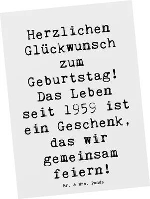 Produktbild von Mr. & Mrs. Panda Ansichtskarte Spruch 1959 Geburtstag - Weiß - Geschenk, Geburt, Kunstkarten, gemeinsam feiern, Herzlichen Glückwunsch, bildkarte, Happy Birthday, Liebe