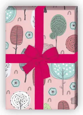 Produktbild von Schönes Natur Geschenkpapier mit Doodle Bäumen, rosa - G11855, 32 x 48cm