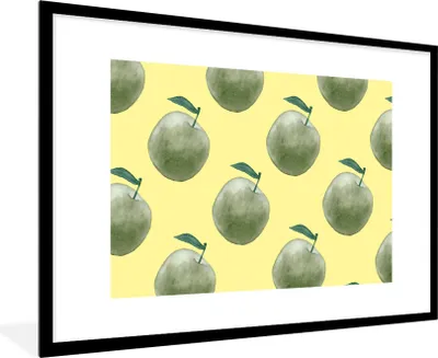 Produktbild von MuchoWow® Gerahmtes Poster Äpfel - Grün - Muster 90x60 cm - Poster mit Schwarzem Bilderrahmen Wandposter Rahmen Foto Bilder - Wanddekoration - Fotos