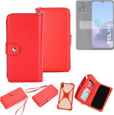 Produktbild von K-S-Trade 2in1 Schutzhülle Portemonnee Handyhülle mit Bumper kompatibel mit TCL 408 Hülle Case Etui Geldbörse Smartphone rot (1x)