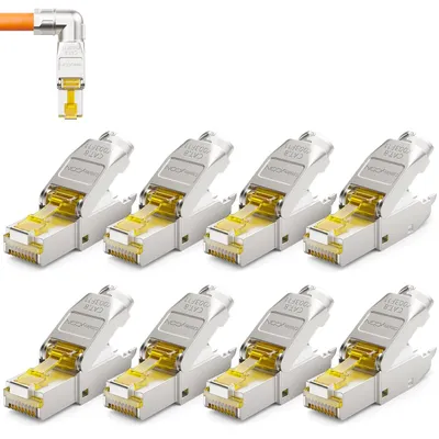 Produktbild von deleyCON CAT 8 Netzwerkstecker 90° Winkel RJ45 40 Gbit/s, 8 Stück