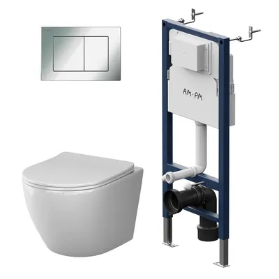 Produktbild von AM.PM WC-Komplettset Like mit Vorwandelement und Betätigungsplatte in Chrom – IIS90251.LA1900