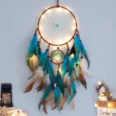 LED-Dreamcatcher mit warmem Licht, handgefertigt, 56x30 cm