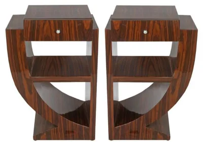 Produktbild von Casa Padrino Art Deco Beistelltisch Set Braun 50 x 40 x H. 75 cm - Mahagoni Beistelltische mit Schublade - Nachttische - Luxus Qualität