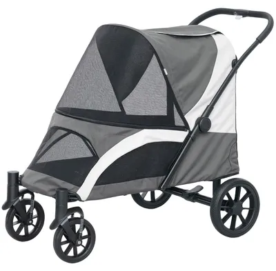 Obrázek produktu pro Skládací kočárek pro psy – vhodný pro velké psy, nosnost 30 kg | Barva: šedá | Rozměry: 67x124x100 cm