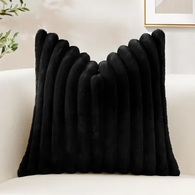 Productafbeelding van Kussensloop, pluche, fluweel, imitatiebont, zacht, 60x60 cm, zwart, 1 stuk