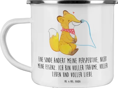 Produktbild von Mr. & Mrs. Panda Teetasse Fuchs Magensonde - Weiß - Geschenk, Teebecher, Blechtasse, Pott, Emaille Tasse, Haferl, Schluckstörungen