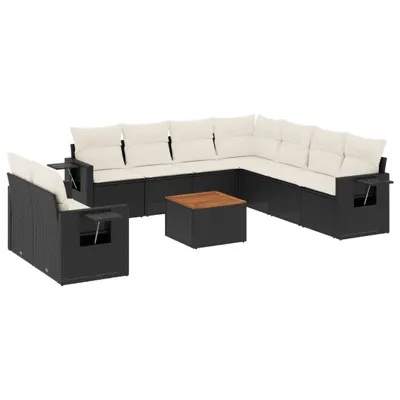 Produktbild von 10-tlg. Garten-Sofagarnitur mit Kissen Schwarz Poly Rattan