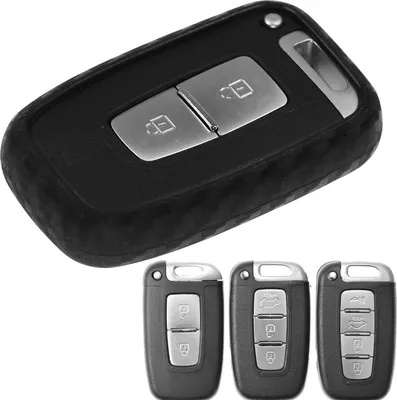 Produktbild von Auto Schlüssel Silikon Schutz Hülle im Carbon Look kompatibel mit Hyundai Sonata ix55 Veloster Equus Genesis Kia Soul KEYLESS SMARTKEY