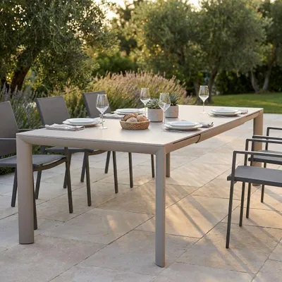 Immagine prodotto di Milani Home - tavolo da giardino allungabile, alluminio, 12 posti, grigio sabbia, piano 395 x 110 cm