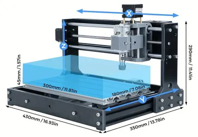 Productafbeelding van 3-As CNC Freesmachine met 300x180x45mm Werkgebied voor Kunststof, Acryl en PCB Materialen
