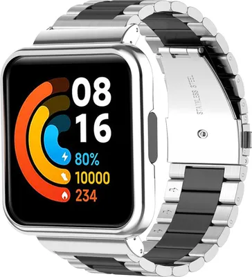 Produktbild von Strap-it Redmi Watch 2 Lite Stahlarmband (Silber/Schwarz)