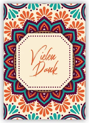 Produktbild von 4x Schicke Boho Dankes Grußkarte im grafischem Design: Vielen Dank