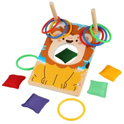 Immagine prodotto di Gioco di lancio delle anelli in legno, adatto ai bambini dai 3 anni in su, da utilizzare sia all'interno che all'esterno