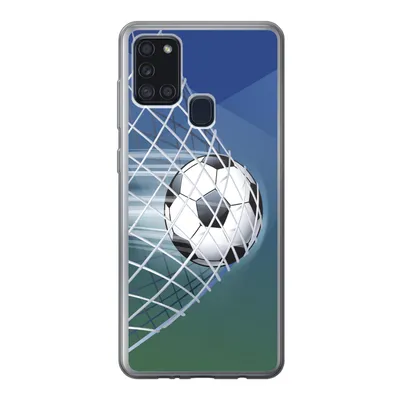 Produktbild von MuchoWow® Handyhülle Schutzhülle Hülle für Samsung Galaxy A21s Eine Illustration eines Fußballs im Netz - Jungen - Mädchen - Kinder Silikon Softcase Handy Hülle - Hartschale