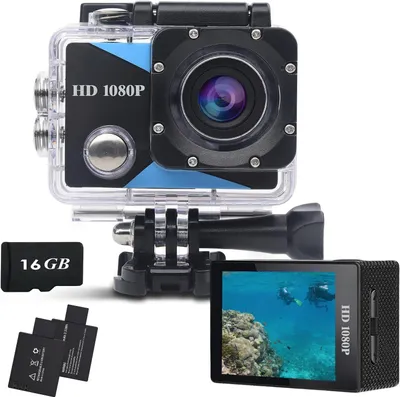 Productafbeelding van Actiecamera 1080P - onderwatercamera tot 30 m - 2 batterijen - accessoireset