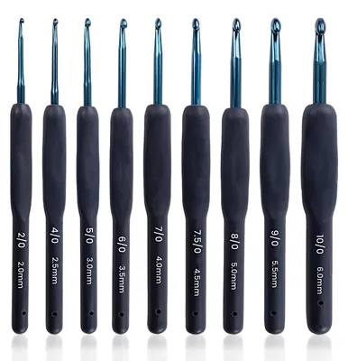 Productafbeelding van Haaknaalden-set - 9-delig met ergonomische handgrepen - Geschikt voor handwerk en textielbewerking - Van 2,0 mm tot 6,0 mm - Zwart