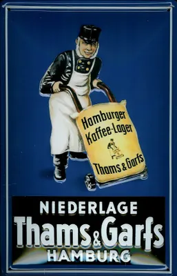 Produktbild von Blechschild Thams und Garfs Hamburg Kaffee Lager Schild Retro Werbung