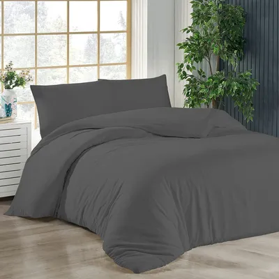 Produktbild von Bettwäsche 155x220 + 2er 40x80 cm Anthrazit Bettbezug Baumwolle, 3-teilig