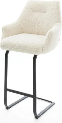 Produktbild von DELIFE Barstuhl Alja-Flex Teddystoff Beige Freischwinger Flach Metall Schwarz Taschenfederkern