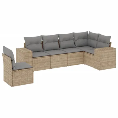 Produktbild von vidaXL 6-tlg. Garten-Sofagarnitur mit Kissen Beige Poly Rattan