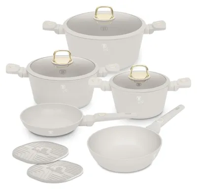 Image de Batterie de cuisine antiadhésive Berlinger Haus, aluminium forgé, induction, 10 pièces, TitanPro, poignée ergonomique, couvercle en verre, collection Sahara