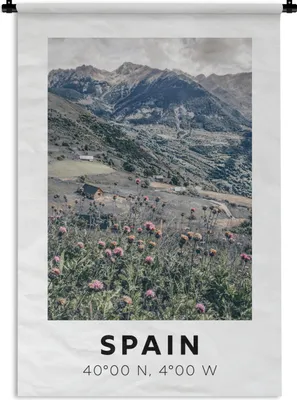 Produktbild von MuchoWow® Wandteppich Wandbehang Spanien - Blumen - Berge 120x180 cm Tapisserie Dekoration Wandtuch - Schlafzimmer - Dekorationen für das Haus