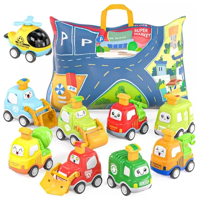 Image de 9 voitures miniatures en jouet, avec tapis de jeu et sac de rangement pour jeunes enfants