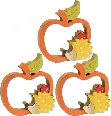 Produktbild von Dekofigur Herbst Holzdeko Apfel mit Igel 16,5×15cm 3er Set, 3 Stück