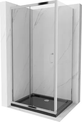 Produktbild von Mexen Apia ausziehbare Duschabtrennung 120 x 90 cm, Transparent, Chrom + Duschwanne Flat, Schwarz - 840-120-090-01-00-4070
