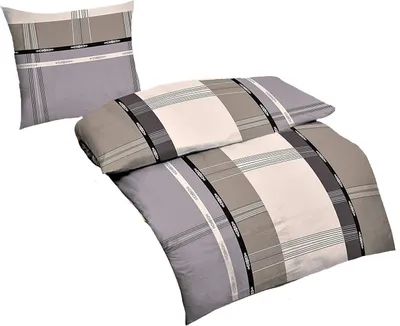 Produktbild von 2-teilig Bettwäsche Set Bettgarnitur Bettbezug Mikrofaser 135x200 Kissenbezug 80x80 Modern Karo Taupe Grau Silber Mikrofaser