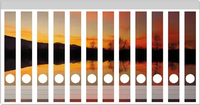 Produktbild von Wallario Ordnerrücken Sticker, selbstklebend für schmale Ordner, 12 Stück, Motiv Abendrot am Himmel über einem See