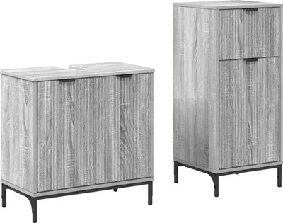 Produktbild von Badezimmermöbel-Set 2 pcs Graues Sonoma Sperrholz und Metall