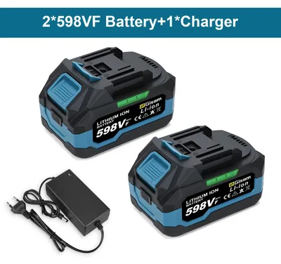 Produktbild von 18V Lithium-Ionen Akku - Werkzeugakku 598VF - 2x Akkupack Mit Ladegerät - Wiederaufladbar - LED Ladestandsanzeige - Ersatzakku