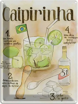 Produktbild von vianmo Blechschild 40x30 cm Rezept Caipirinha limao dose de cachaca