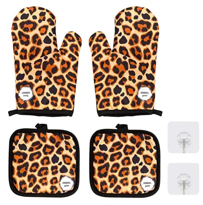 Productafbeelding van Terugslaghandschoenen en bovenhandschoenen set, luipaardprint, 4 stuks, katoen en polyester