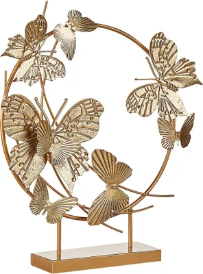Produktbild von BELIANI Dekofigur Gold Eisen 48 cm auf Sockel Schmetterlinge Kreis Form Handgefertigt Wohnzimmer Schlafzimmer Flur Diele Deko-Objekt Wohnaccessorie