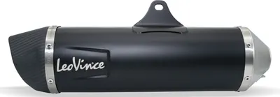 Obrázek produktu pro Zadní tlumič výfuku LeoVince NERO s homologací, nerezová ocel v černém provedení, karbonová koncovka, kompatibilní s modely Piaggio MP3 400 / LT / RST r.v. 2007–2012 E3 / MP3 500 / Business / LT / Sport r.v. 2011–2016 E3