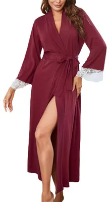Produktbild von Damen-Bademantel, Kimono, Morgenmantel, V-Ausschnitt, Nachtwäsche, lange Ärmel, Saunamantel, Größen S-XXL