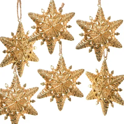Produktbild von 6 Schneeflocken Metall Anhänger Weihnachten Gold - 9 cm