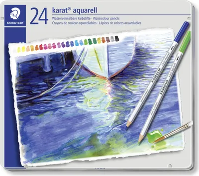 Image de STAEDTLER Crayon aquarelle carat, étui métallique de 24 mines : 3.0 mm, hexagonal, résistant à la lumière, aquarellable, - 1 pièce (125 M24)