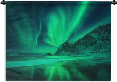 Produktbild von MuchoWow® Wandteppich Wandbehang Nordlichter - Wasser - Winter - Norwegen 150x112 cm Tapisserie Dekoration Wandtuch - Wanddecke - Wandteppiche