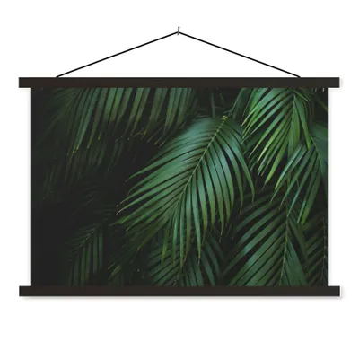 Produktbild von MuchoWow® Textilposter Palmenblätter - Palmen - Tropisch 90x60 cm mit schwarzem Rahmen - Aufhängungssatz