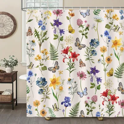 Obrázek produktu pro Omgoods - Závěs do sprchy s vintage květinovým vzorem, 180 x 180 cm, voděodolný