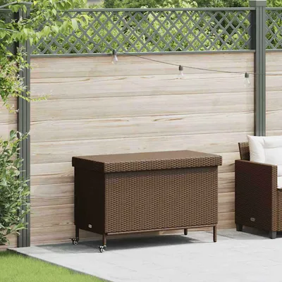 Produktbild von "2026 Promotion" Gartentruhe mit Rollen Braun 110x55x73 cm Poly Rattan - Gartenboxen CC25614
