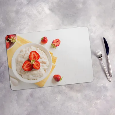 Produktbild von Tischset 6x45x30 cm Platzset Tischmatte Platzmatte Untersetzer - Haferflocken mit Erdbeeren