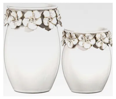 Produktbild von Vasen Set Keramik Deko Blumenvasen Vintage Blumenvase weiß, Vase für Pampasgras, Blumenvase im Landhausstil für Wohnzimmer, Schlafzimmer oder Büro 14/18cm