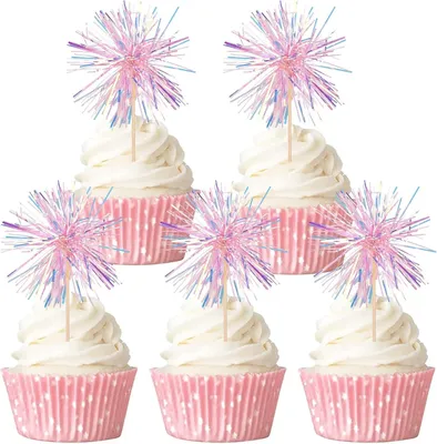 Produktbild von Dekoration für Kuchen – "Happy Birthday" – Set mit 40 Stück – Rosa – Feuerwerk