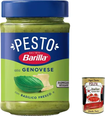 Produktbild von Pesto alla Genovese 6x 190g | Glutenfreie Italienische Pasta-Sauce mit 100% italienischem Basilikum aus nachhaltiger Landwirtschaft und Parmigiano Reggiano + Italian Gourmet polpa 400g