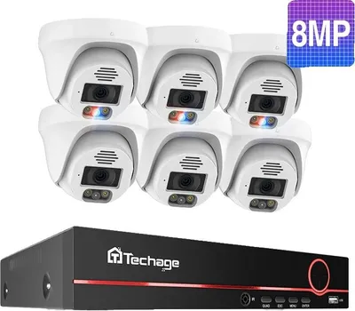 Immagine prodotto di Sistema di telecamere di sicurezza, risoluzione 8MP, audio bidirezionale, set di videosorveglianza, 8CH 6 telecamere 8MP, Nessuno-a